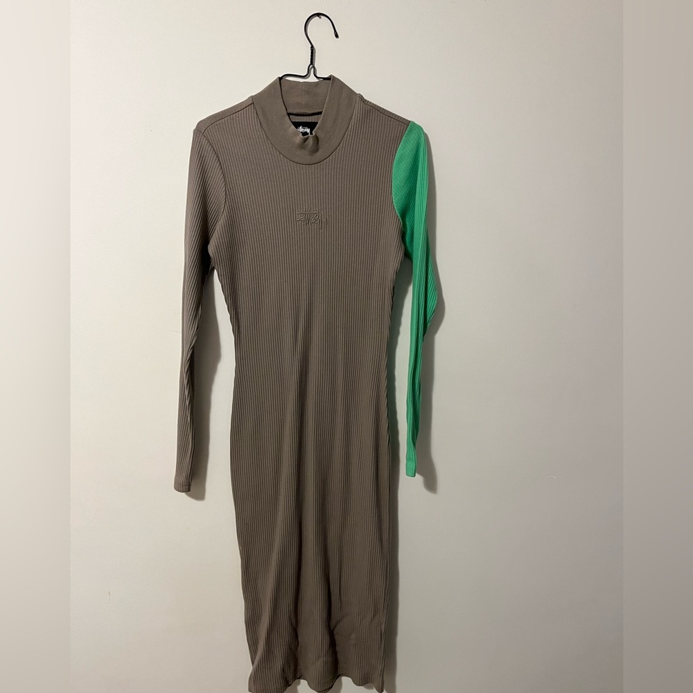 Stussy Taupe and Green Long Sleeve Dress